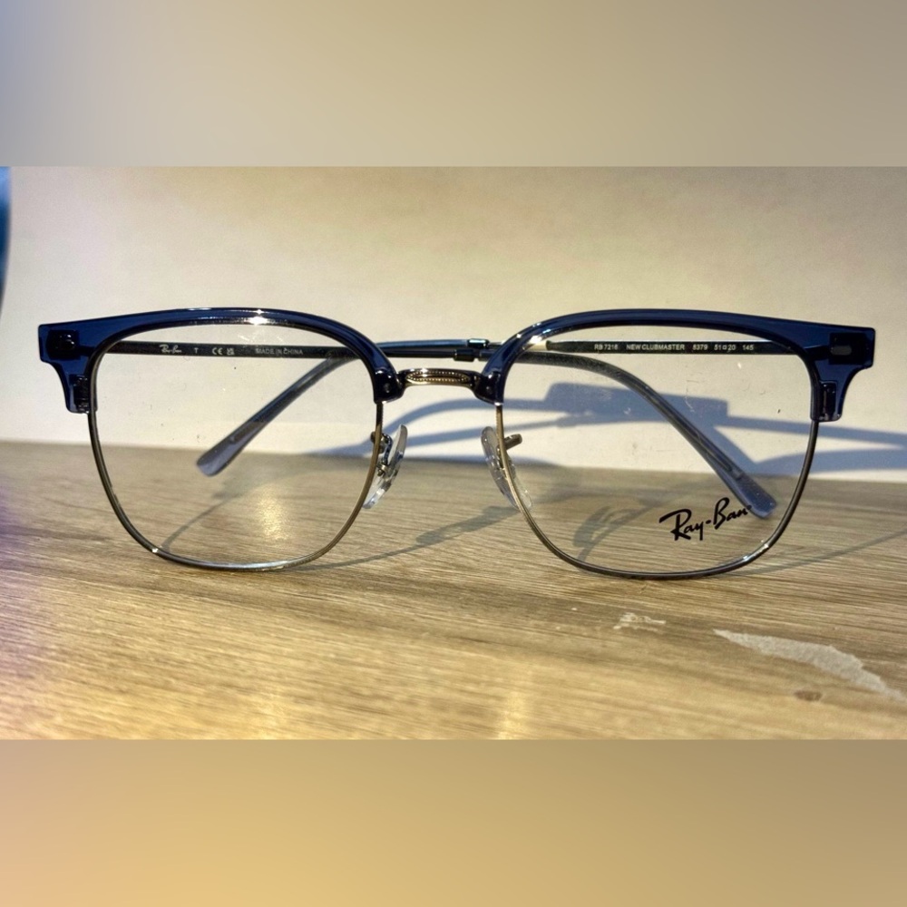 Unisex Ray Ban New Clubmaster RB 7216 Eyeglass Frames Translucent Blue Rare NWT